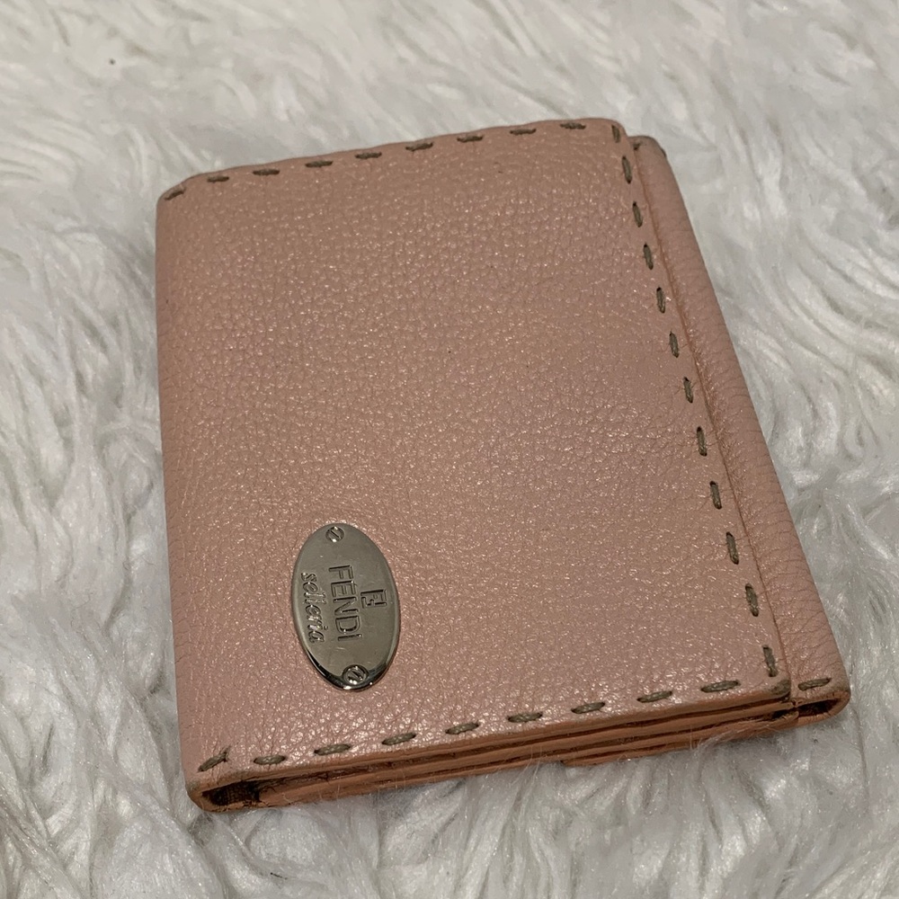 FENDI Selleria Blush Pebbled Leather Bifold Wallet